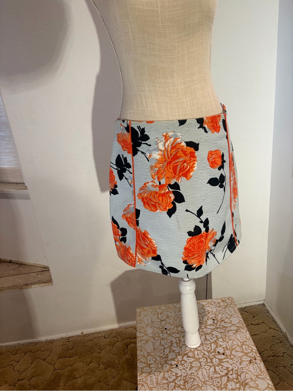 MINKPINK Nastygal Orange Rose Print Mini Skirt on Light Blue